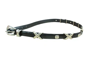 Cinturón occidental Brighton para mujer de cuero negro con detalles cruzados de peltre talla M 28" - 32" - Imagen 1 de 4