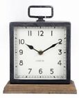 Square Metal Clock With Wooden Base Mantel Shelf Desk Display Battery Powered