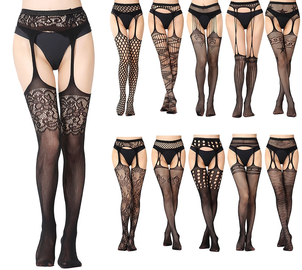 Womans Sexy Fishnet Tights Black Suspender Tights Stockings Hosiery Pantyhose UK