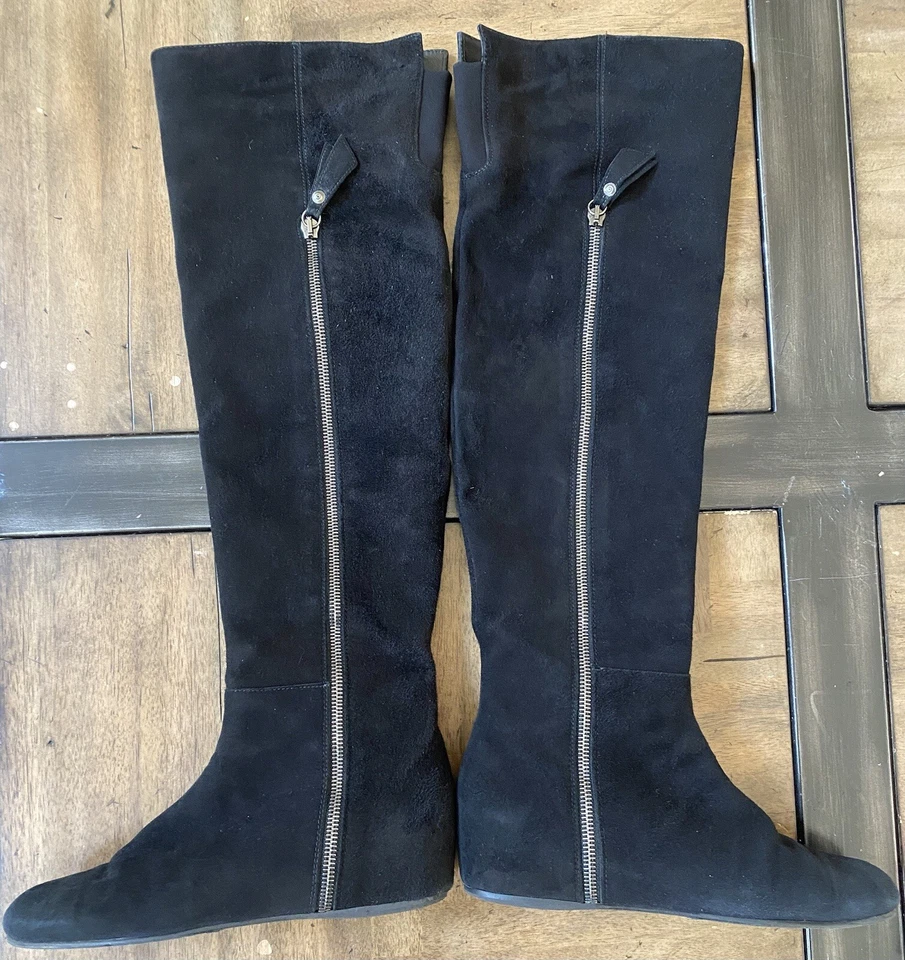 Stuart Weitzman Over the Knee Side Zip Black Suede 22" Boots | US6M - Image 1 of 4