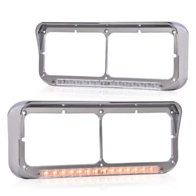 Headlight Bezel w/ LED Light Strip Fit For Peterbilt Freightliner Kenworth Truck - Image 1 of 4