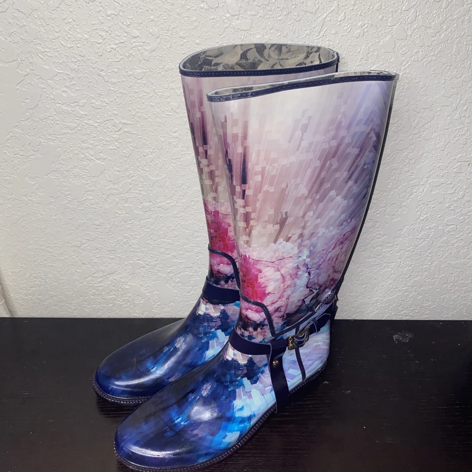 Botas de lluvia Ted Baker azules florales para mujer talla 10 Foto 1 de 4