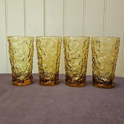 4 vasos de vidrio arrugado dorado miel ámbar Lido Milano 12 OZ 5,5" ANCHOR HOCKING Foto 1 de 4