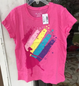 Girls Childrens Place M 7/8 Pink SS T-Shirt Sparkle Dance Theme New D - Picture 1 of 6