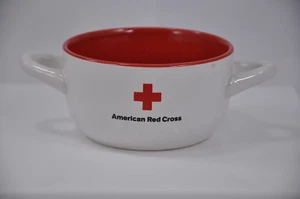Tazón de sopa de cerámica esmaltada de doble mango de la Cruz Roja Americana - Imagen 1 de 6