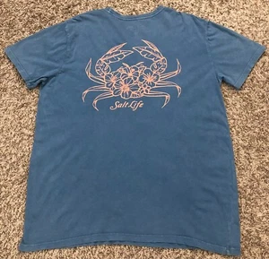 Salt Life offizielles Herren-T-Shirt Blumen Krabbengrafik blau Größe L - Bild 1 von 4