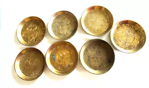 7 Etched Leaf Patterns brass Round coaster set 3" diameter - Picture 1 of 4