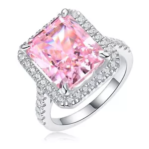 8CT Lab-Created Princess Cut Pink Diamond Halo Engagement Ring 14K White Gold FN - Picture 1 of 10