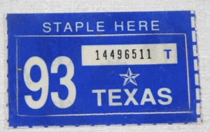 1993 Texas passenger car license plate sticker - Picture 1 of 1