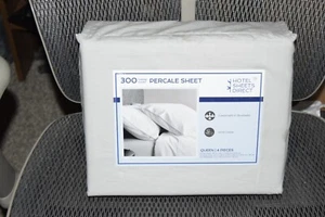 New! Hotel Sheets Direct Queen Percale 300 Thread Count - 4 Piece Set - Cooling - Picture 1 of 5