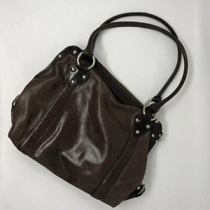 Hobo International Brown Leather Handbag Purse Floral Interior Bag Buckle Detail - Picture 1 of 9