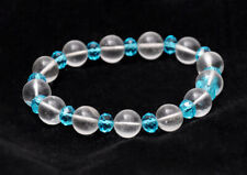 Rock-Crystal & Blue Topaz Gemstone Beaded Flexible Bracelet Bs1071
