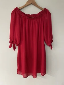 NWT BCX Women's M Red Mini Dress Strapless Off The Shoulder 3/4 Sleeves Tie - Picture 1 of 7