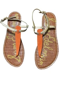 Sam Edelman Gigi Sandals Thongs Gold Orange Size 7.5 Vacation Cruise Summer - Picture 1 of 5