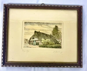 Antique Hand Painted Watercolor Original Village Cottage Signed H. Nolting 10” - Picture 1 of 10