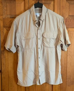 Men's Eastern Mountain Sports Short Sleeve Tan Button Front Shirt Tag Size L - Picture 1 of 4