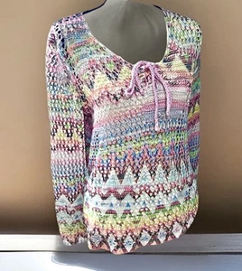 Womens Coverup Beach M Colorful Knit Long Sleeve Rainbow Lightweight Resort Pool - Picture 1 of 9