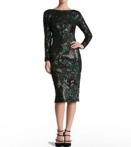 Kleid The Population Black & Green Emery Pailletten Blätter Bodycon Dress Gr. M Neu mit Etikett! - Bild 1 von 6