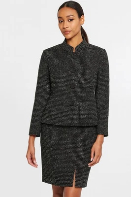 Blazer Tahari Negro Blanco Tweed 2 Piezas Falda Traje Talla 14P Carrera Oficina Foto 1 de 4