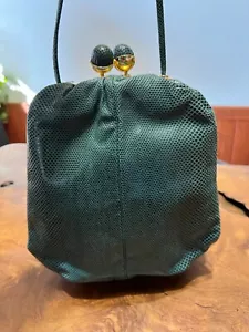 SALE Stunning JUDITH LIEBER Vintage Green Lizard Kiss Lock Shoulder Bag Evening - Picture 1 of 15