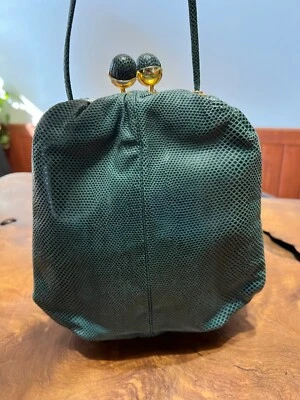 ¡OFERTA! Impresionante Bolso de Hombro JUDITH LIEBER Vintage Verde Bloqueo de Beso Noche Foto 1 de 4