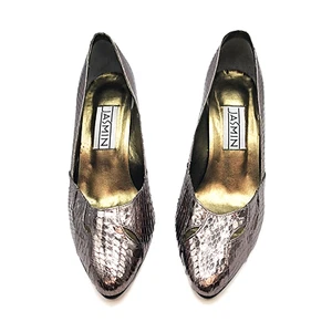 JASMIN Metallic Bronze Snakeskin Leather Pumps US Women's Size 9 Closed Toe - Picture 1 of 9