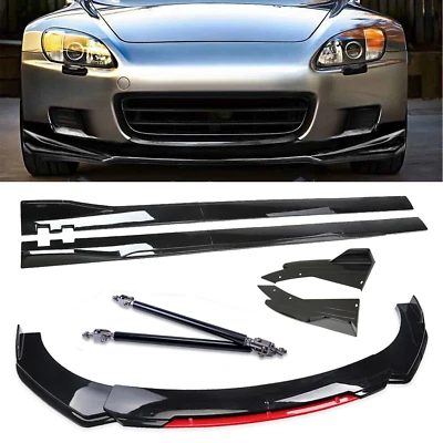 For Honda S2000 Front Bumper Lip Splitter Spoiler Glossy Black Red Body Kit - Imagem 1 de 4