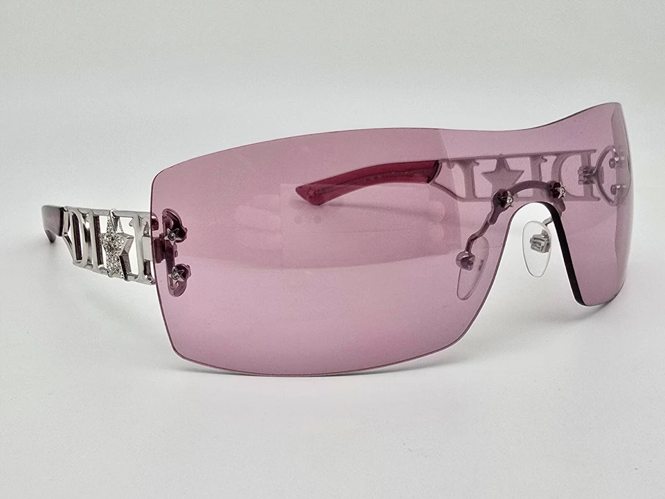 Christian Dior Diorlywood Silver Rhinestone Frame Pink Lens Shield Sunglasses - Image 1 of 4
