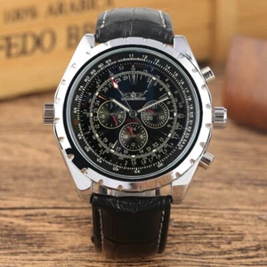 JARAGAR Leather Band Men Military Pilot Automatic Mechanical Wrist Watch Gift - Picture 1 of 11