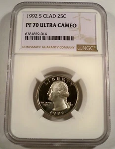 1992-S NGC PF70UCAM CLAD WASHINGTON QUARTER PROOF ULTRA CAMEO 25c PF 70 PR 70 DC - Picture 1 of 3