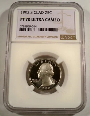 1992-S NGC PF70UCAM CLAD WASHINGTON QUARTER PROOF ULTRA CAMEO 25c PF 70 PR 70 DC - Image 1 of 3