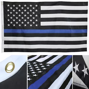 Bandera Bordada Línea Azul Delgada 5x8 pies Línea Azul 5' x 8' Policía DOBLE CARA Bandera - Imagen 1 de 9