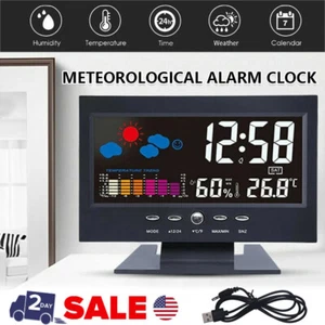 Digital Alarm Clock Weather Thermometer LED Temperature Humidity Monitor - Picture 1 of 16