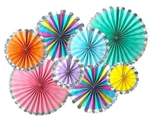 Colorful Party Hanging Paper Fans Set Round Pattern Paper Garlands Macaron - Picture 1 of 7
