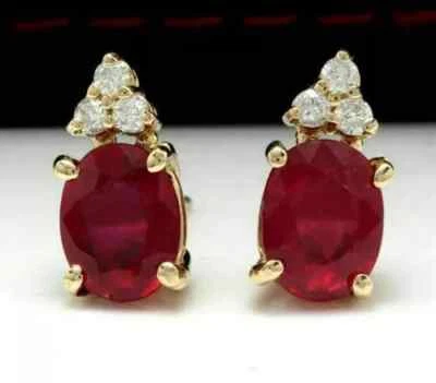 Parafuso de noivado de diamante rubi vermelho folheado a ouro amarelo 14K corte oval 4 quilates criado em laboratório - Imagem 1 de 4