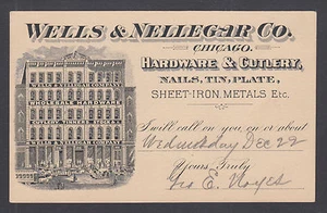 Tarjeta postal publicitaria US Sc UX12 1897 mal cortada para hardware y cubiertos, Chicago. - Imagen 1 de 2