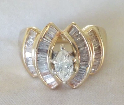 Juego de anillos solitarios de diamantes de 0,40 quilates de oro amarillo de 14 quilates pesados - 8,90 gms, talla 7, 1,0 quilates Foto 1 de 4