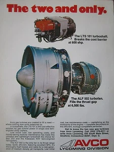 12/1974 PUB AVCO LYCOMING ALF 502 TURBOFAN LTS 101 TURBOSHAFT ORIGINAL AD - Imagen 1 de 1