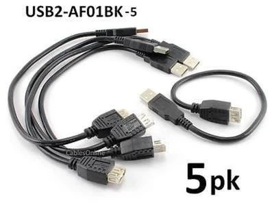 5-PACK 1ft. USB 2.0 A-Type Male to Female Black Extension Cable, USB2-AF01BK - Image 1 of 2