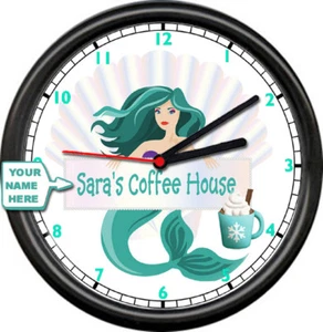 Personalized Mermaid Java Kitchen Espresso Coffee Shop Diner Sign Wall Clock - Picture 1 of 1