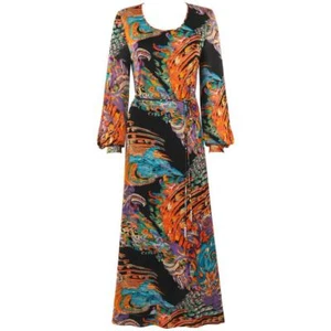 GIVENCHY Nouvelle Boutique c.1970's Multicolor Painterly Print Maxi Dress + Belt - Picture 1 of 10