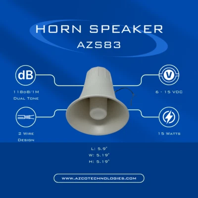 AZCO TECHNOLOGIES, INC Power Horn Speaker/Siren, Security, Public Announcement, Wall Mount. 8Ohm. AZS83