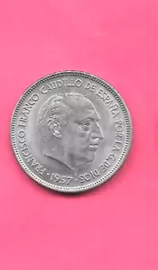 SPAIN KM787 1957 (72) UNCIRCULATED-UNC MINT 25 PESETAS OLD COIN - Picture 1 of 1