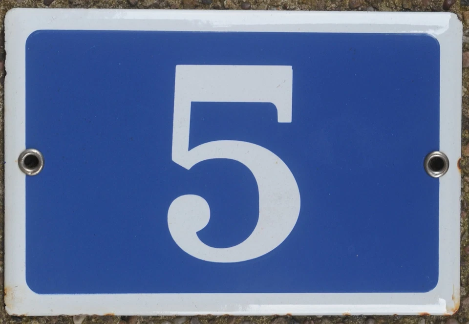 Antigua casa francesa azul número 5 puerta puerta placa esmalte metal letrero acero Foto 1 de 1