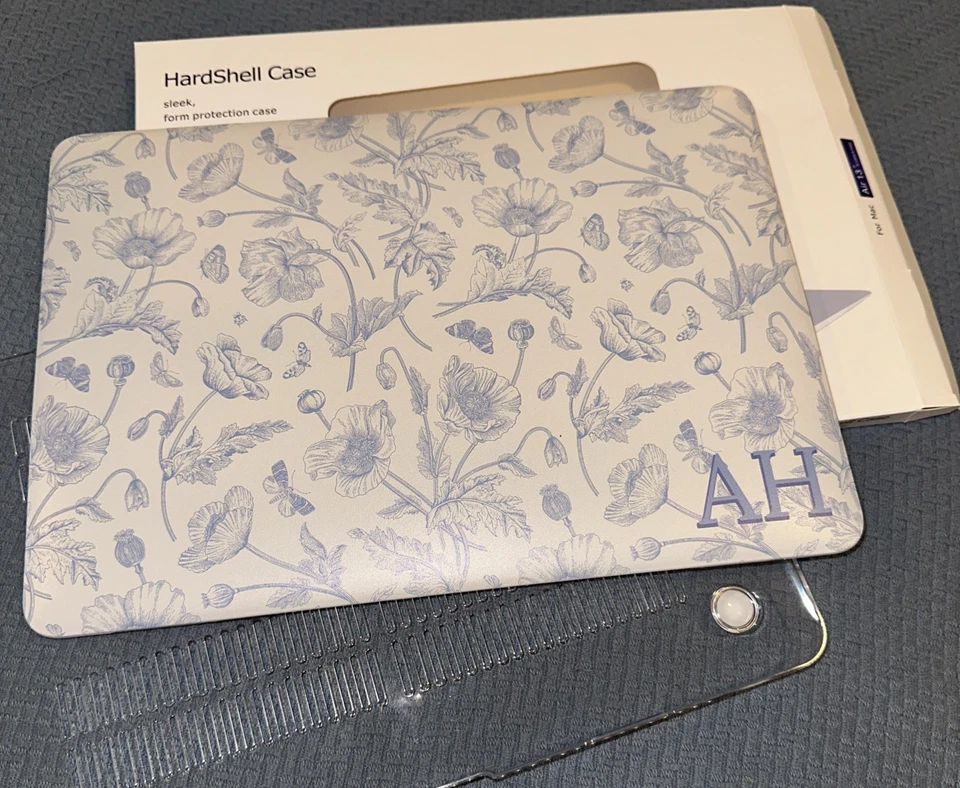 "Funda personalizada MacBook Air 13"" - Se adapta a a1369/a1466 2010-2017 monograma floral azul AH Foto 1 de 4