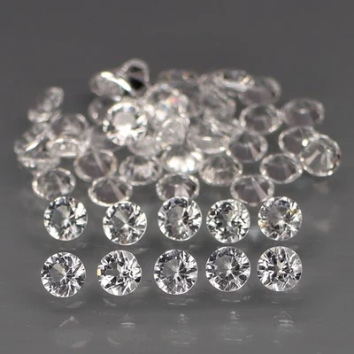 Redondo 2,5 mm.Excepcional Topacio Blanco Natural África Completo Brillante 50 Piezas/3,60Ct. Foto 1 de 4