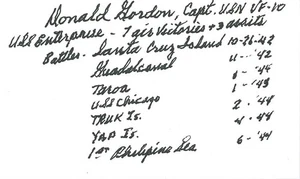 Donald "Flash" Gordon signierte Karteikarte WWII Ace O&E - Bild 1 von 1