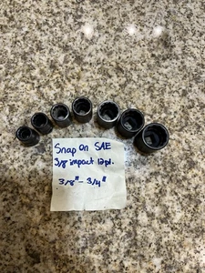 Snap-on Tools 7pc 3/8" Drive 12PT SAE Shallow Impact Socket Set 207IMDFY - Picture 1 of 2