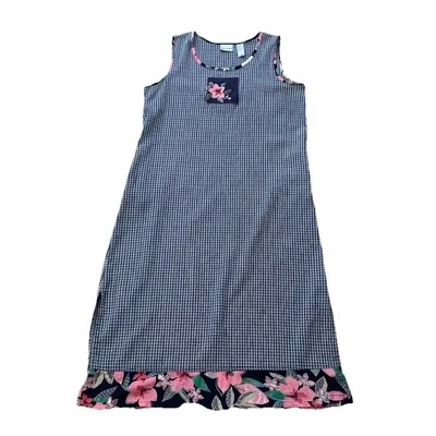 Vestido maxi de bolso Napa Valley Petites Check floral pequeno feminino grande em excelente estado usado - Imagem 1 de 4