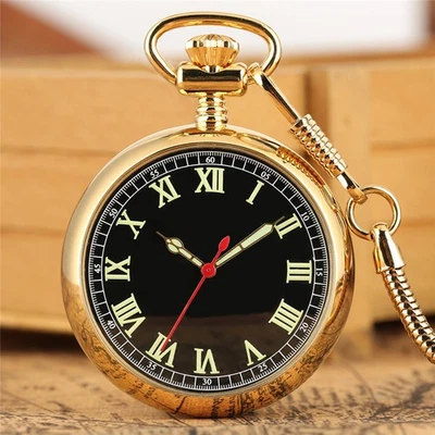 Luminous Pocket Watch Glow in The Dark with Chain Roman Numerals Christmas Gift - Image 1 of 4